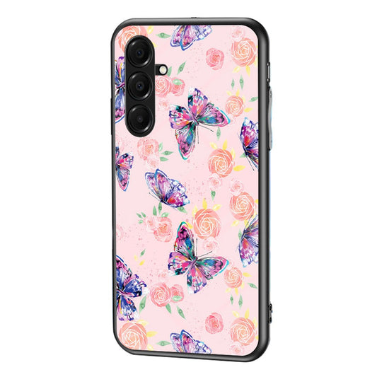 For Samsung Galaxy A17 5G Butterfly Series Glass Case Protective Cover - Rose Butterfly