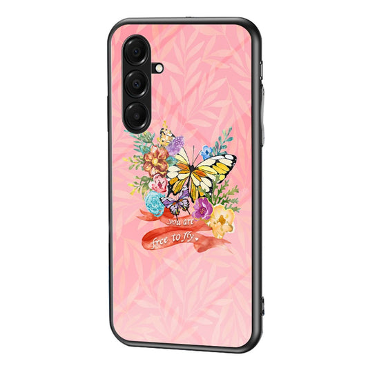 For Samsung Galaxy A17 5G Butterfly Series Glass Case Protective Cover - Flower Bush Butterfly