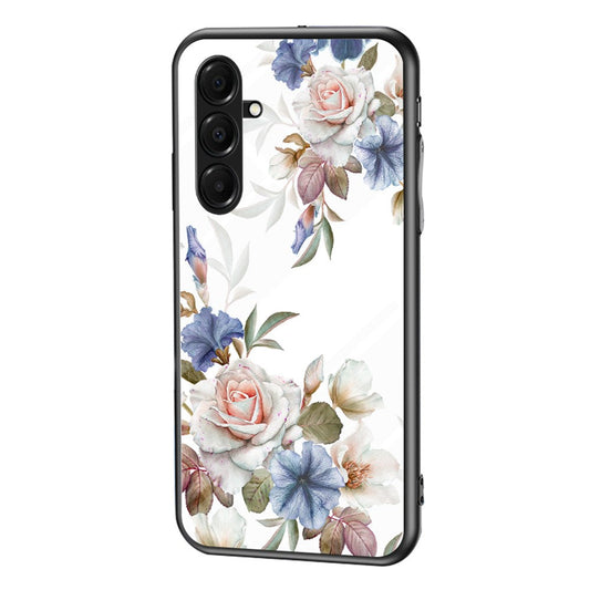 For Samsung Galaxy A17 5G Case Floral Pattern TPU + Tempered Glass Protective Phone Cover - White Flower Bush