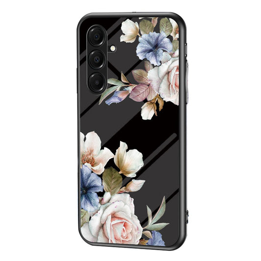 For Samsung Galaxy A17 5G Case Floral Pattern TPU + Tempered Glass Protective Phone Cover - Black Flower Bush