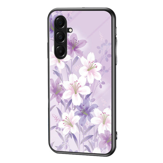 For Samsung Galaxy A17 5G Case Floral Pattern TPU + Tempered Glass Protective Phone Cover - Purple Magnolia