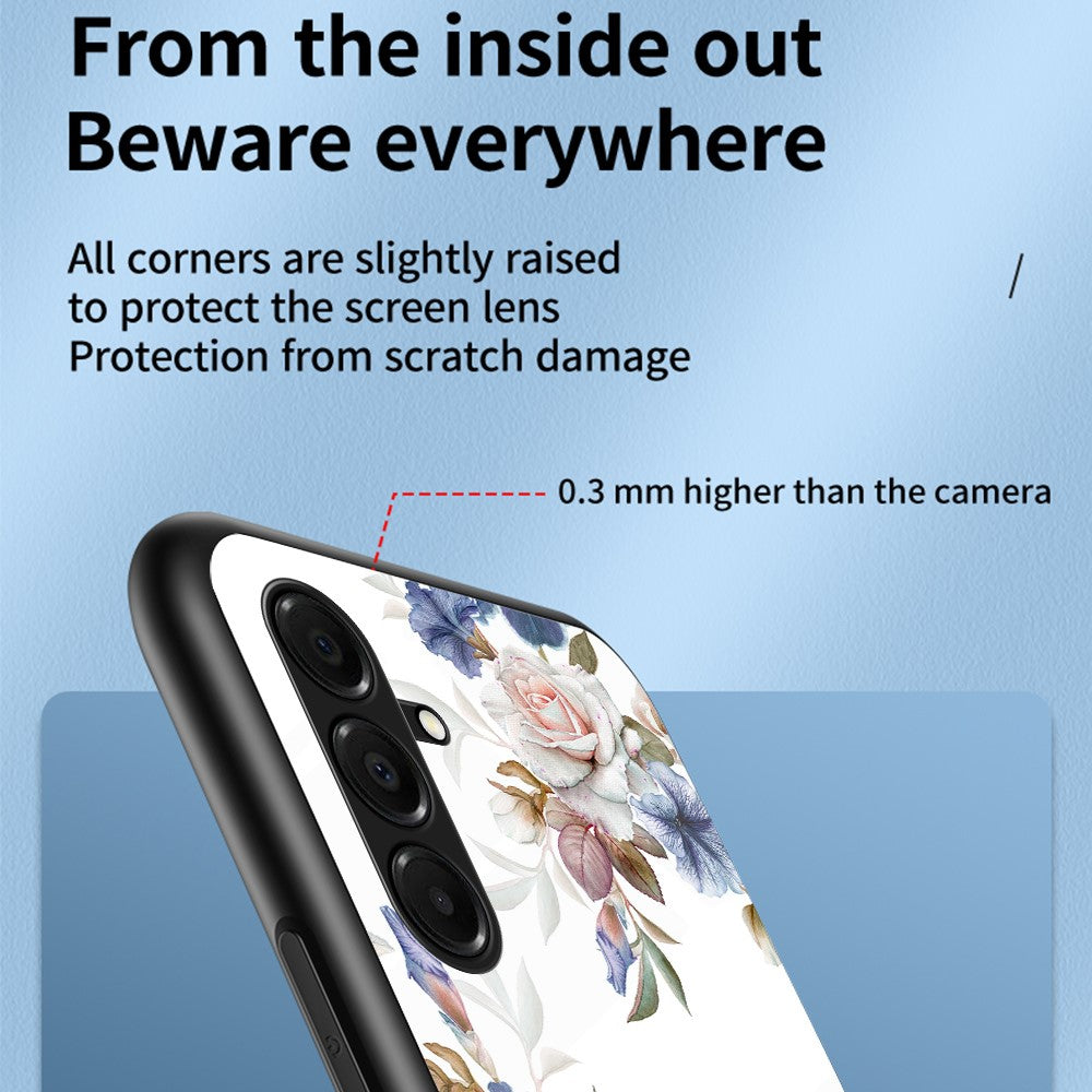 For Samsung Galaxy A17 5G Case Floral Pattern TPU + Tempered Glass Protective Phone Cover - Chinese Rose