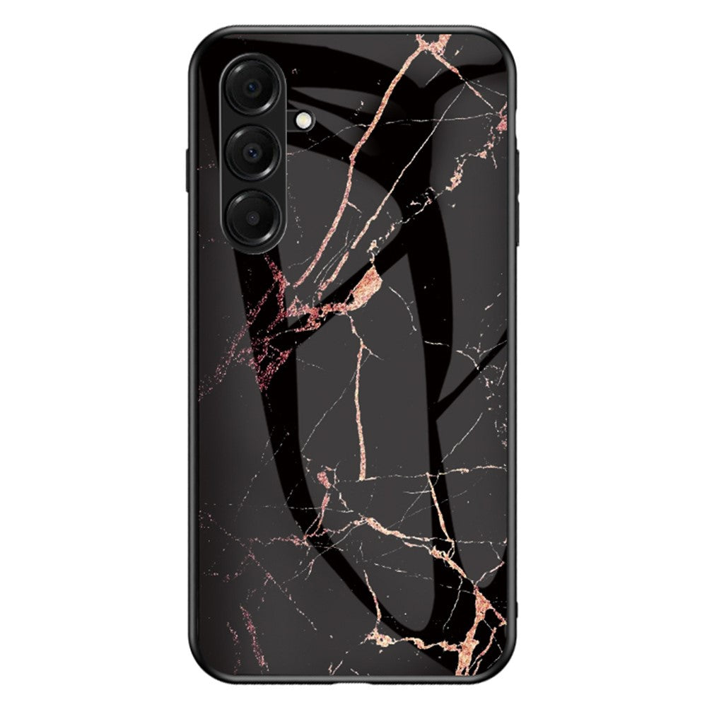 For Samsung Galaxy A17 5G Case Marble Pattern Tempered Glass + PC + TPU Protective Phone Cover - Gold Black Marble