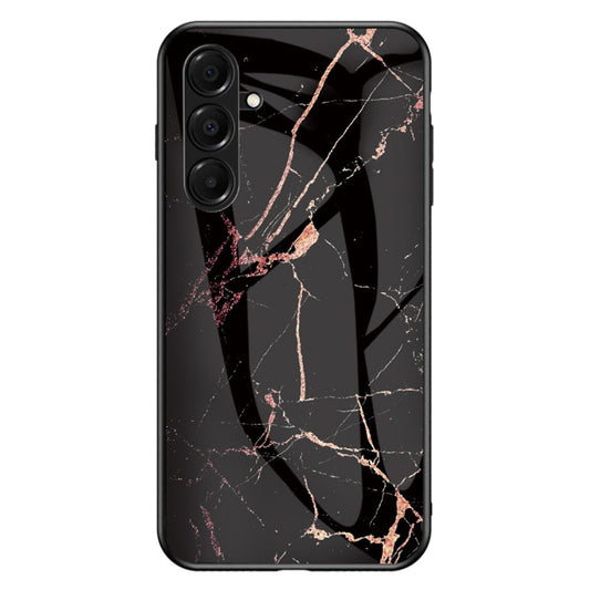 For Samsung Galaxy A17 5G Case Marble Pattern Tempered Glass + PC + TPU Protective Phone Cover - Gold Black Marble