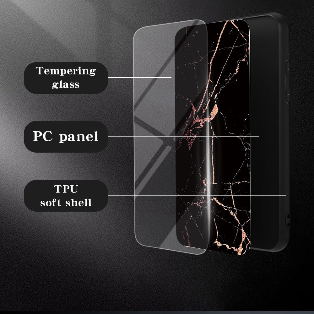 For Samsung Galaxy A17 5G Case Marble Pattern Tempered Glass + PC + TPU Protective Phone Cover - Gold Black Marble