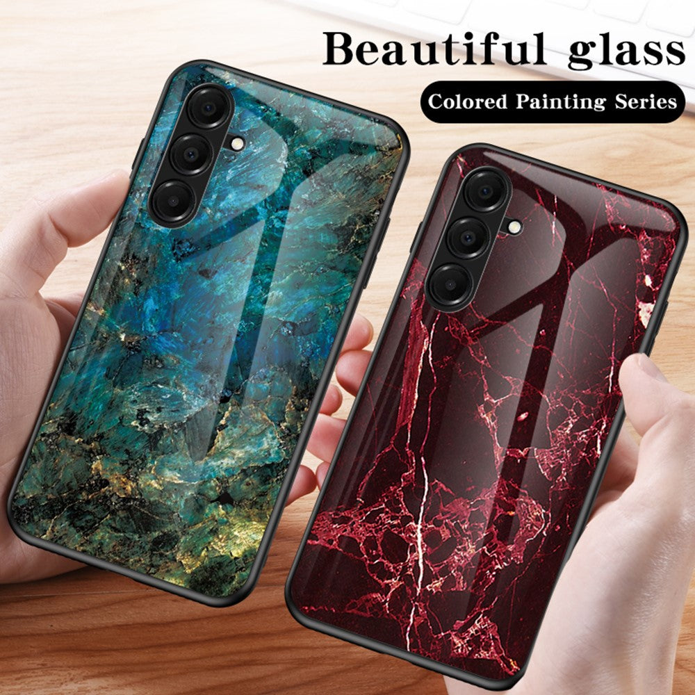 For Samsung Galaxy A17 5G Case Marble Pattern Tempered Glass + PC + TPU Protective Phone Cover - Gold Black Marble