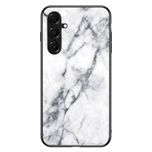 For Samsung Galaxy A17 5G Case Marble Pattern Tempered Glass + PC + TPU Protective Phone Cover - White Marble