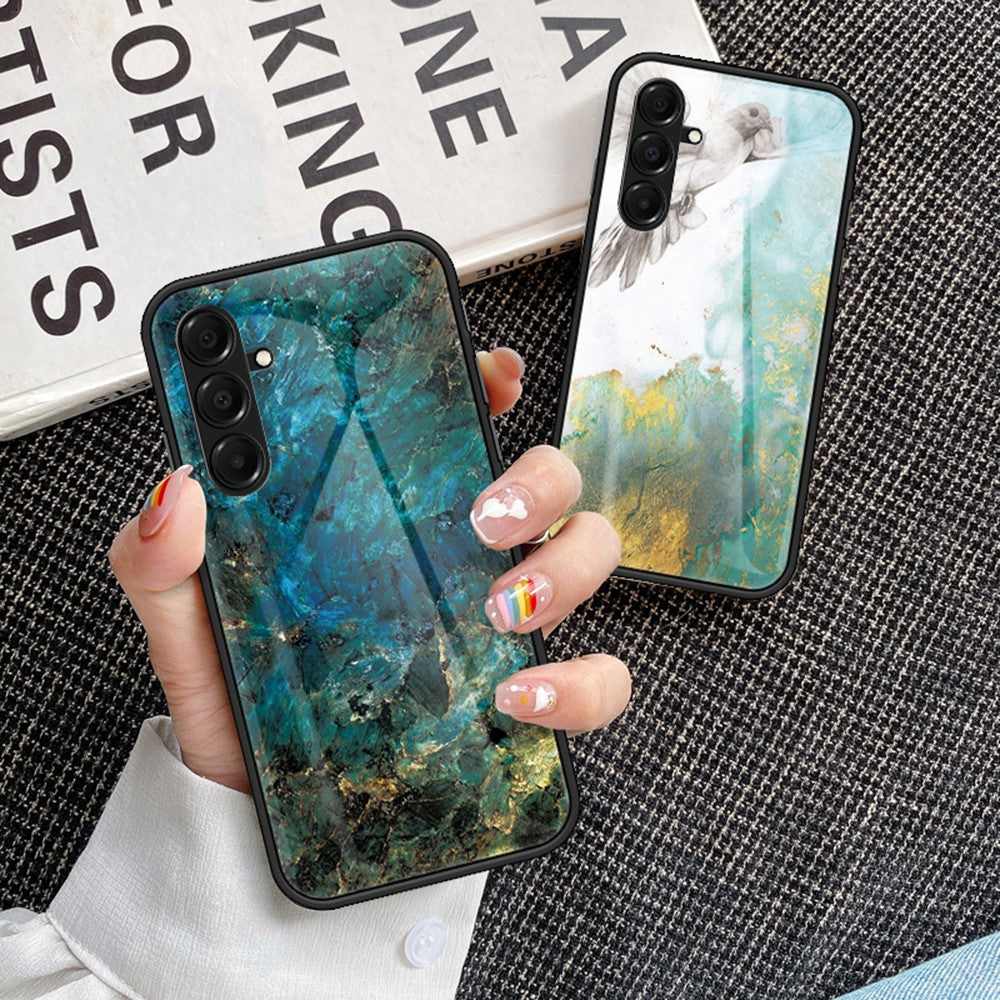 For Samsung Galaxy A17 5G Case Marble Pattern Tempered Glass + PC + TPU Protective Phone Cover - Emerald Marble