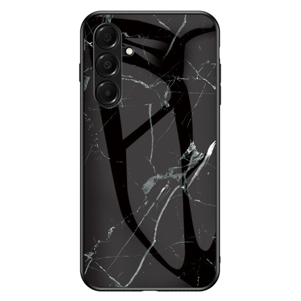 For Samsung Galaxy A17 5G Case Marble Pattern Tempered Glass + PC + TPU Protective Phone Cover - Black Marble