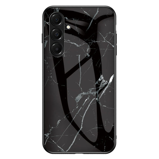 For Samsung Galaxy A17 5G Case Marble Pattern Tempered Glass + PC + TPU Protective Phone Cover - Black Marble