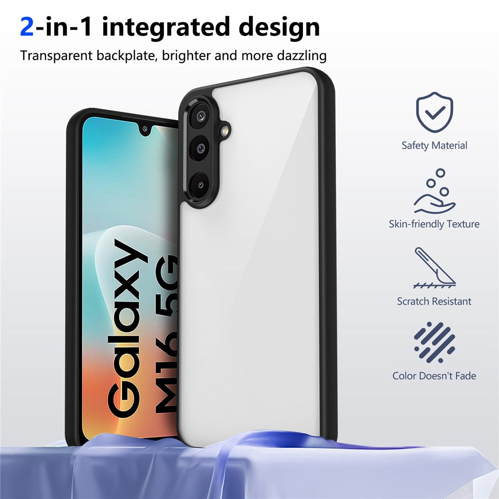 For Samsung Galaxy M16 5G / F16 5G Case Matte Skin Touch Clear PC + TPU Shockproof Phone Back Cover - Black