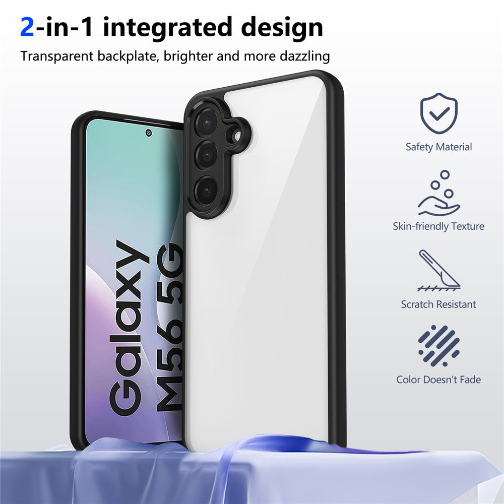 For Samsung Galaxy M56 5G Case Matte Skin Touch Clear PC + TPU Shockproof Phone Back Cover - Black