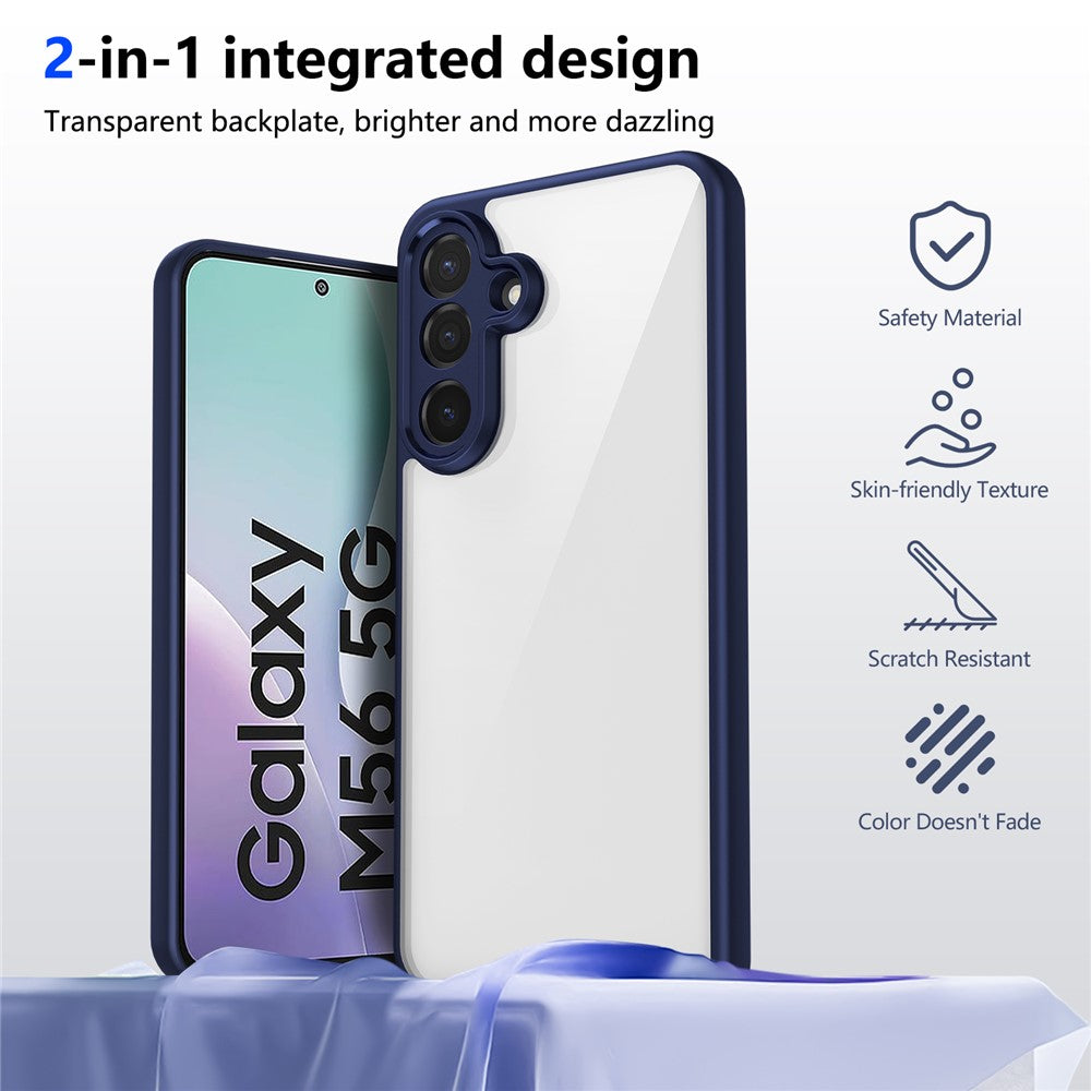For Samsung Galaxy M56 5G Case Matte Skin Touch Clear PC + TPU Shockproof Phone Back Cover - Blue
