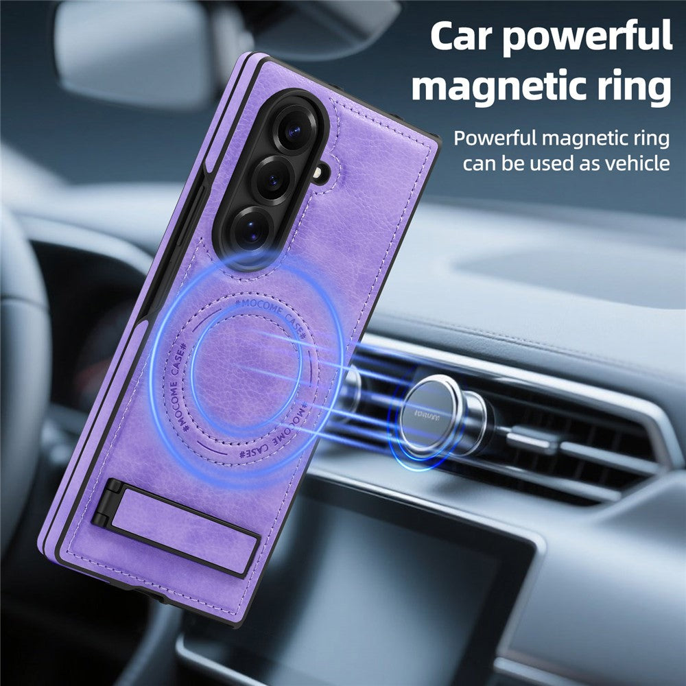 For Samsung Galaxy Z Fold7 5G Case Compatible with MagSafe Kickstand Leather Phone Back Cover - Light Purple