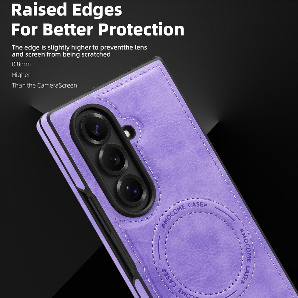 For Samsung Galaxy Z Fold7 5G Case Compatible with MagSafe Kickstand Leather Phone Back Cover - Light Purple