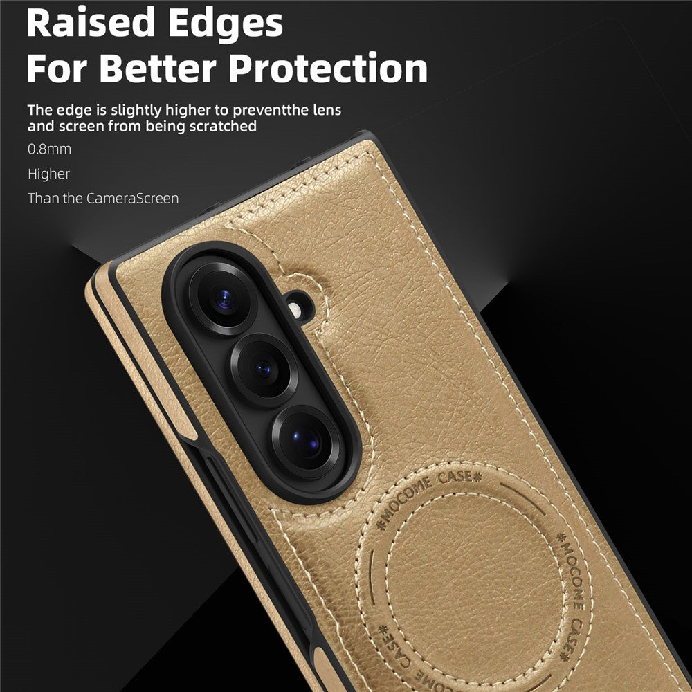 For Samsung Galaxy Z Fold7 5G Case Compatible with MagSafe Kickstand Leather Phone Back Cover - Desert Gold