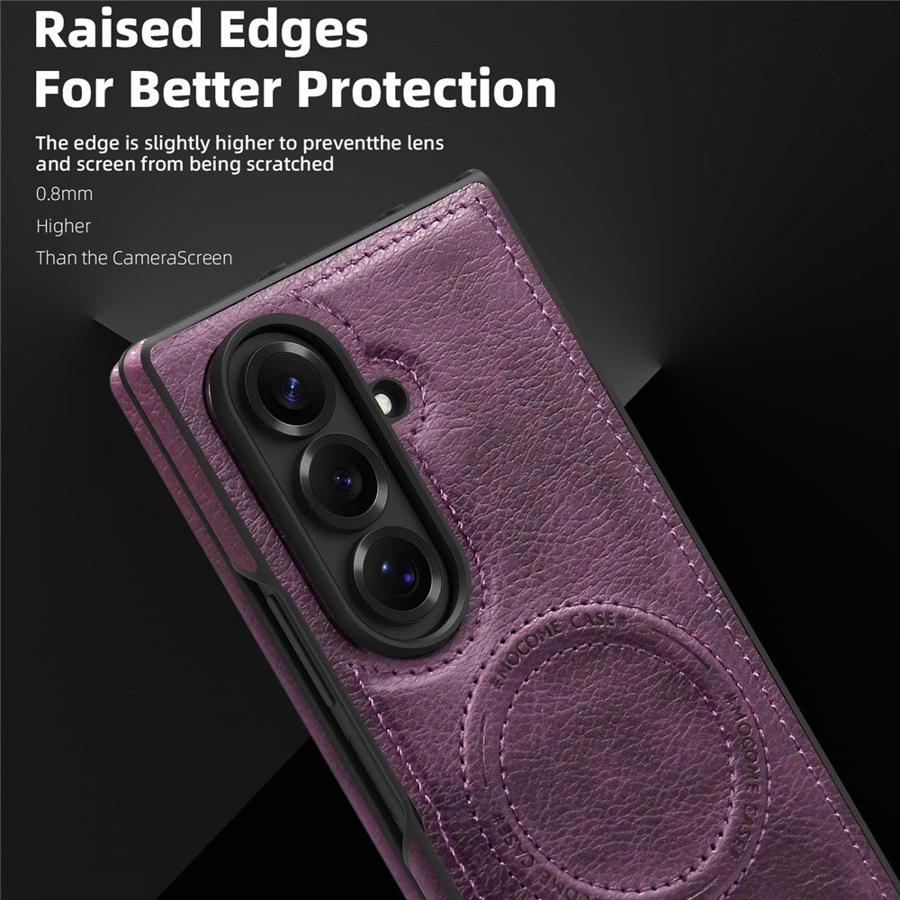 For Samsung Galaxy Z Fold7 5G Case Compatible with MagSafe Kickstand Leather Phone Back Cover - Dark Purple