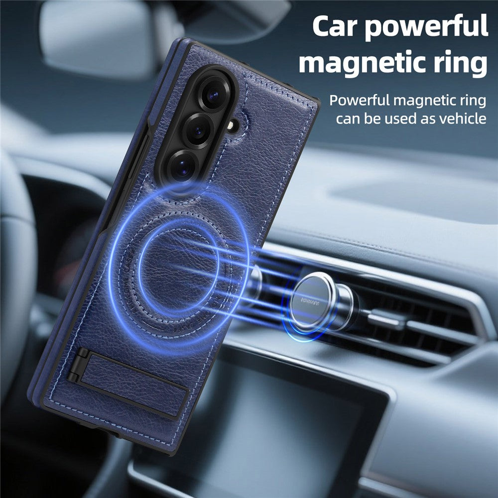 For Samsung Galaxy Z Fold7 5G Case Compatible with MagSafe Kickstand Leather Phone Back Cover - Sapphire