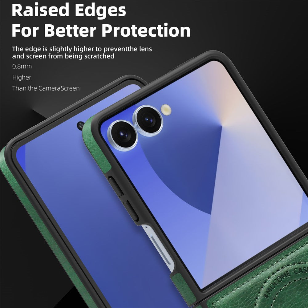 For Samsung Galaxy Z Flip7 5G Case Compatible with MagSafe Kickstand Leather Phone Back Cover - Blackish Green