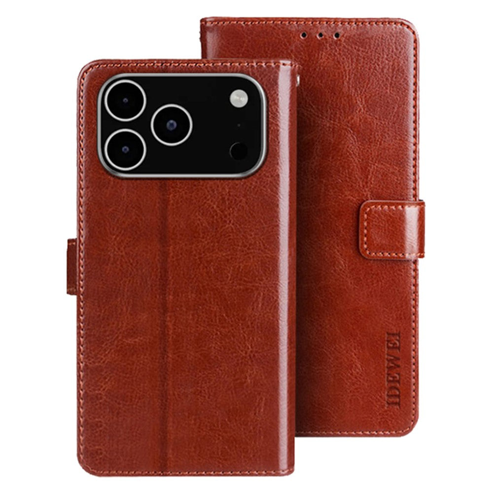 IDEWEI For iPhone 17 Pro Max Stand Case Crazy Horse Texture Leather Phone Cover - Brown