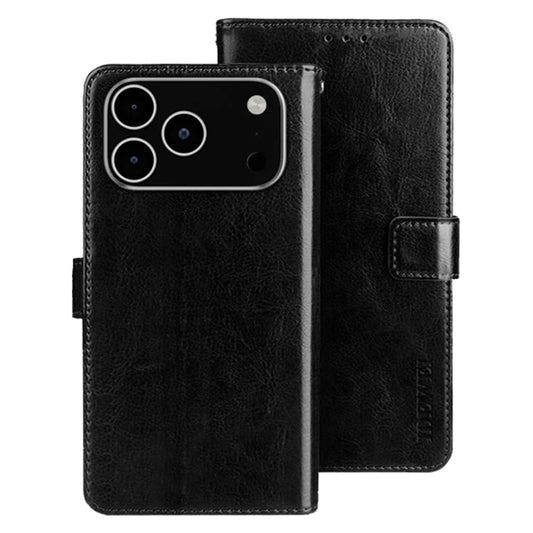 IDEWEI For iPhone 17 Pro Max Stand Case Crazy Horse Texture Leather Phone Cover - Black