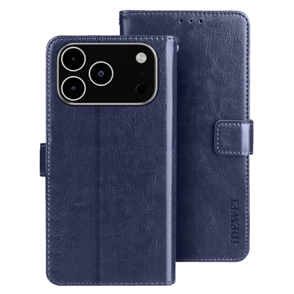 IDEWEI For iPhone 17 Pro Max Stand Case Crazy Horse Texture Leather Phone Cover - Dark Blue