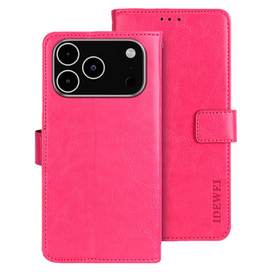 IDEWEI For iPhone 17 Pro Max Stand Case Crazy Horse Texture Leather Phone Cover - Rose