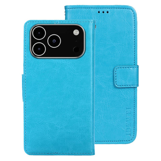 IDEWEI For iPhone 17 Pro Max Stand Case Crazy Horse Texture Leather Phone Cover - Sky Blue