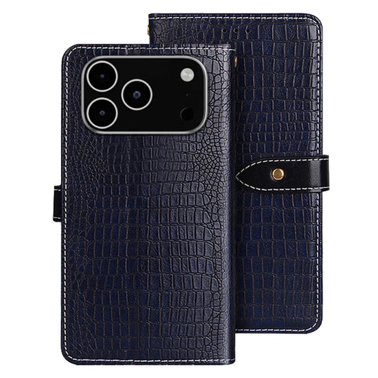 IDEWEI For iPhone 17 Pro Max Case Crocodile Texture PU Leather Flip Phone Cover - Blue