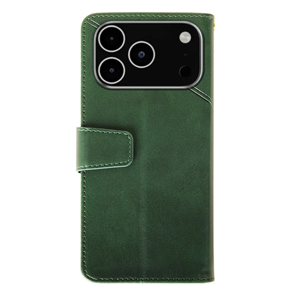 IDEWEI For iPhone 17 Pro Max Case Leather Wallet Phone Cover Stand Calf Texture - Green