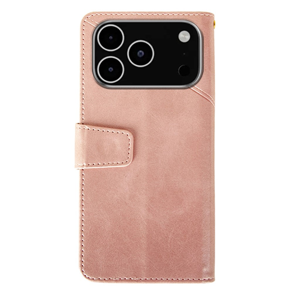 IDEWEI For iPhone 17 Pro Max Case Leather Wallet Phone Cover Stand Calf Texture - Pink