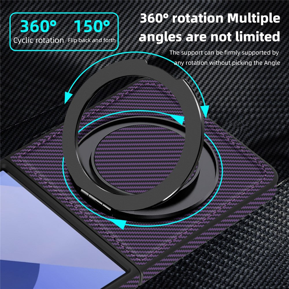 For Samsung Galaxy Z Flip7 5G Magnetic Case Carbon Fiber Texture PU + TPU Kickstand Phone Cover - Dark Purple