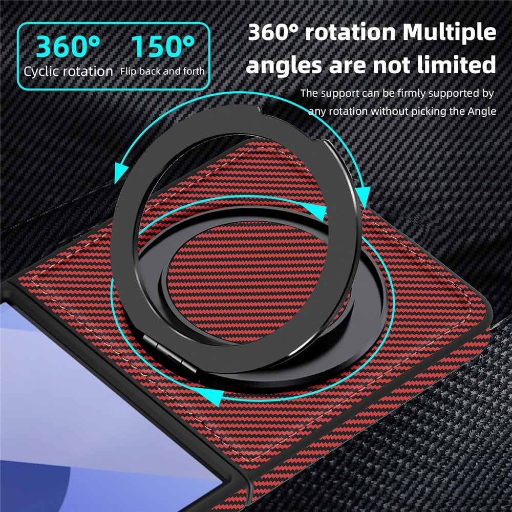For Samsung Galaxy Z Flip7 5G Magnetic Case Carbon Fiber Texture PU + TPU Kickstand Phone Cover - Red