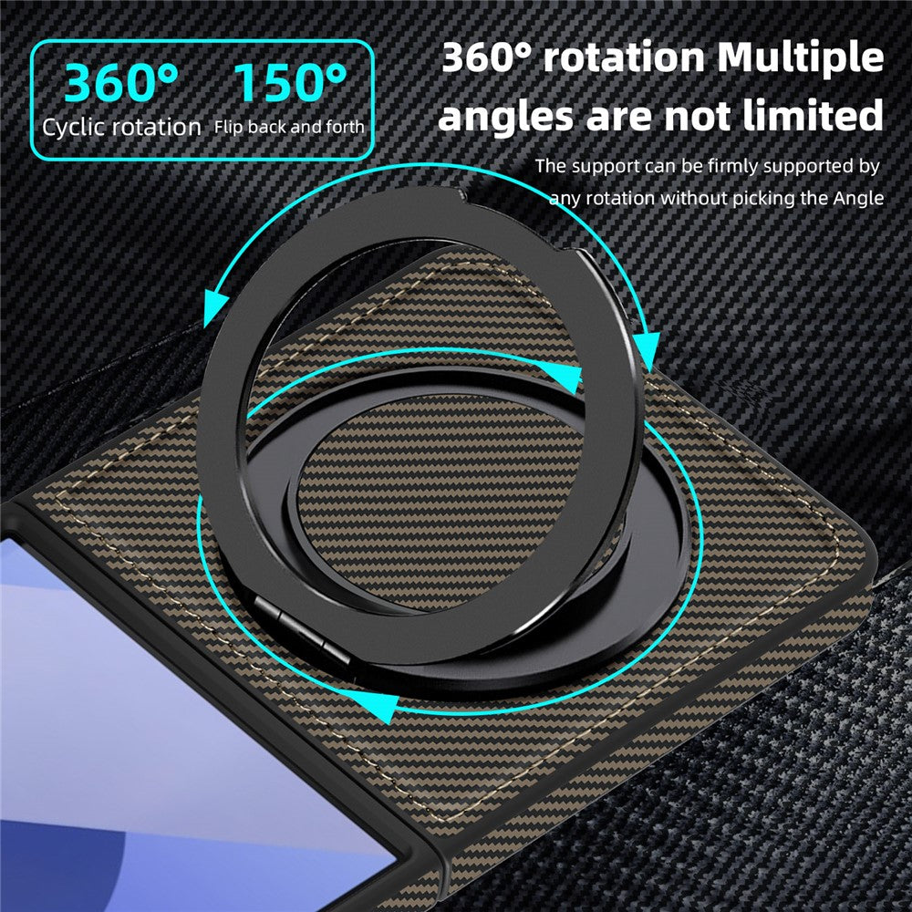 For Samsung Galaxy Z Flip7 5G Magnetic Case Carbon Fiber Texture PU + TPU Kickstand Phone Cover - Coffee