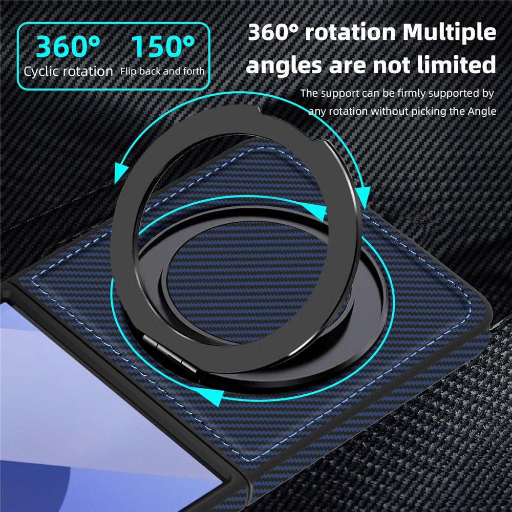 For Samsung Galaxy Z Flip7 5G Magnetic Case Carbon Fiber Texture PU + TPU Kickstand Phone Cover - Sapphire