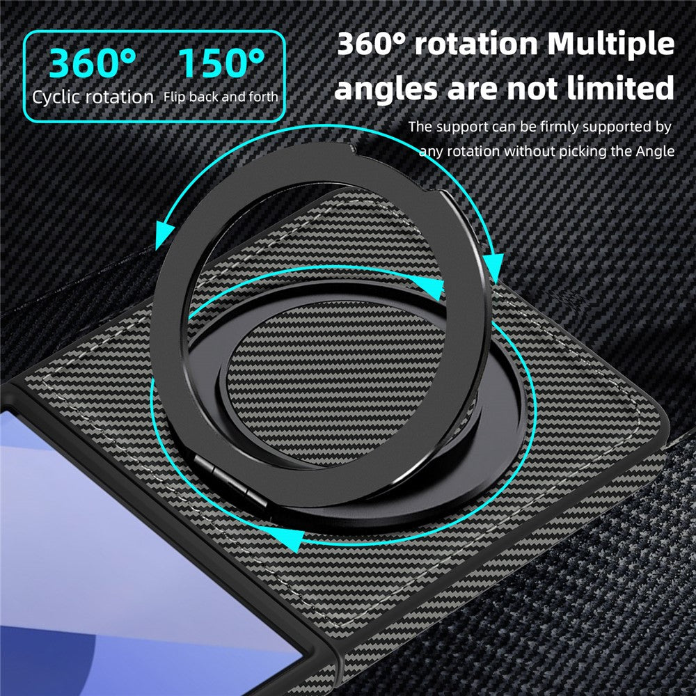For Samsung Galaxy Z Flip7 5G Magnetic Case Carbon Fiber Texture PU + TPU Kickstand Phone Cover - Titanium Grey