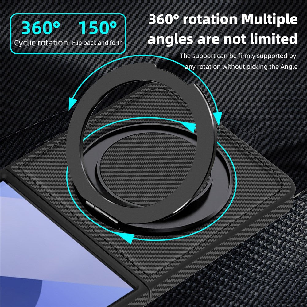 For Samsung Galaxy Z Flip7 5G Magnetic Case Carbon Fiber Texture PU + TPU Kickstand Phone Cover - Black