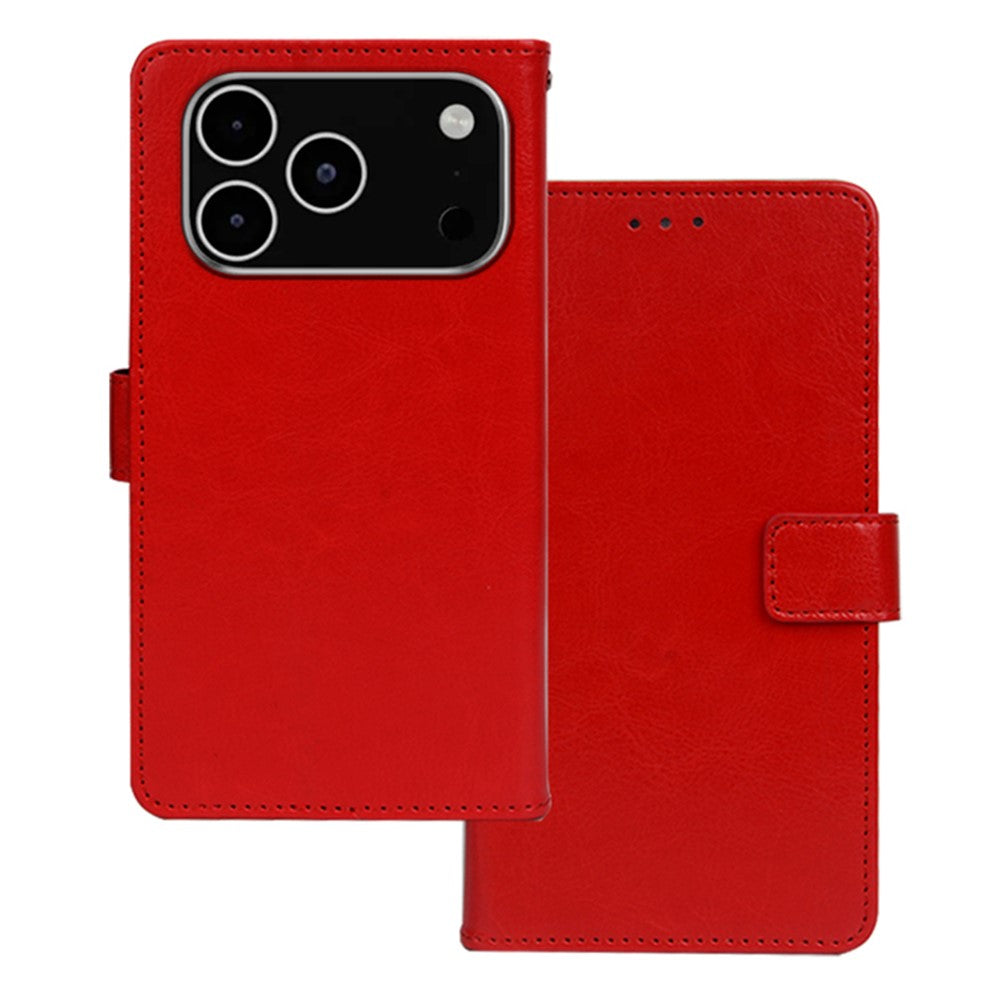 IDEWEI For iPhone 17 Pro Max Case Wallet Leather Phone Cover Crazy Horse Texture - Red