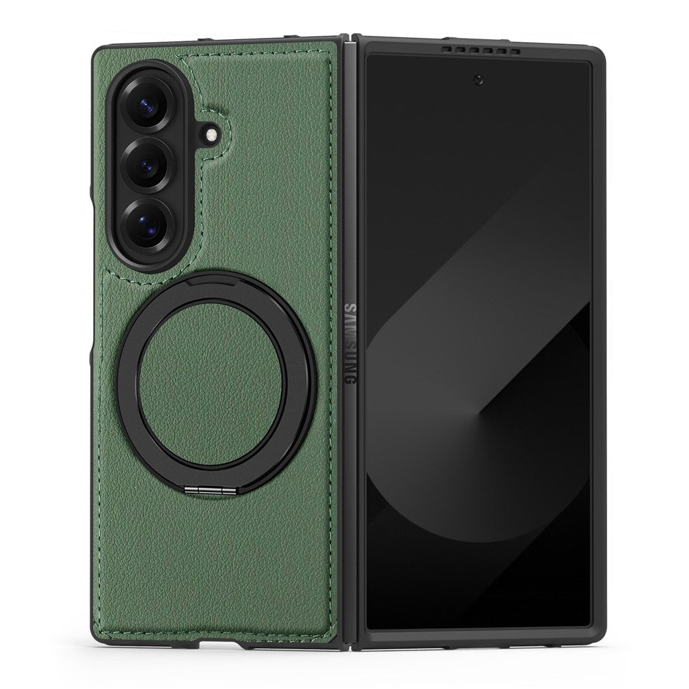 For Samsung Galaxy Z Fold7 5G Case with Ring Kickstand Compatible with MagSafe PU Leather Back Cover - Green