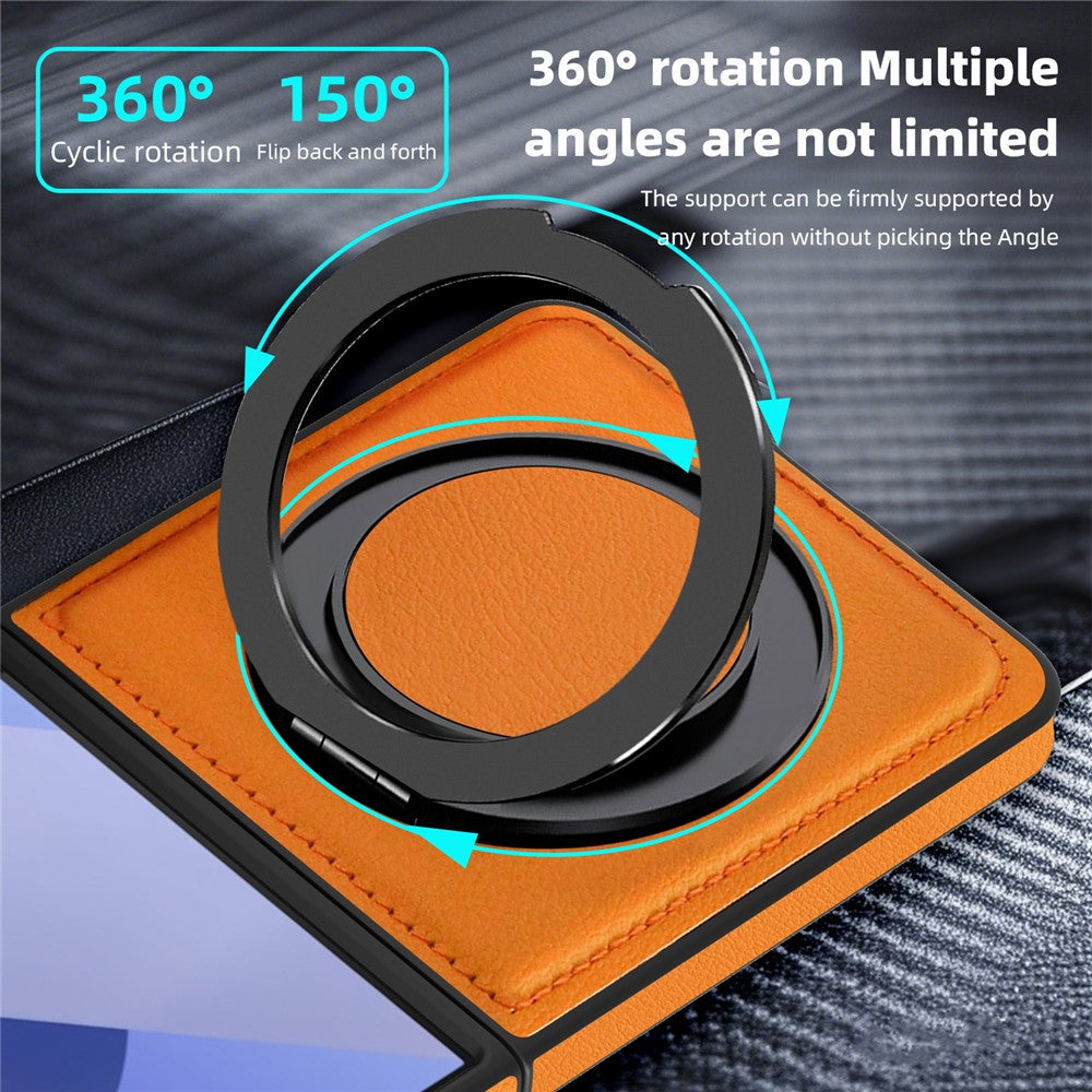 For Samsung Galaxy Z Flip7 5G Case with Ring Kickstand Compatible with MagSafe PU Leather Back Cover - Brown