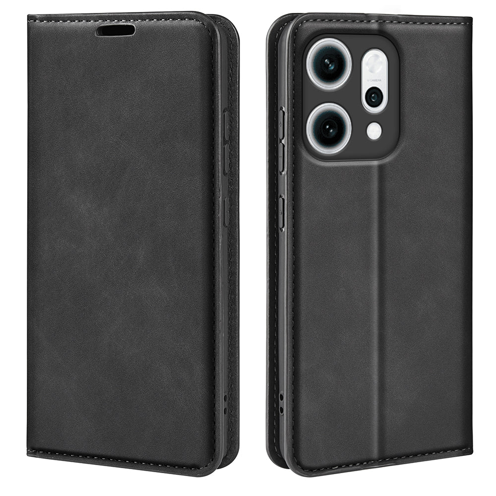 For Oppo Reno14 5G (Global) Case Skin Touch Leather Wallet Phone Cover -  Black