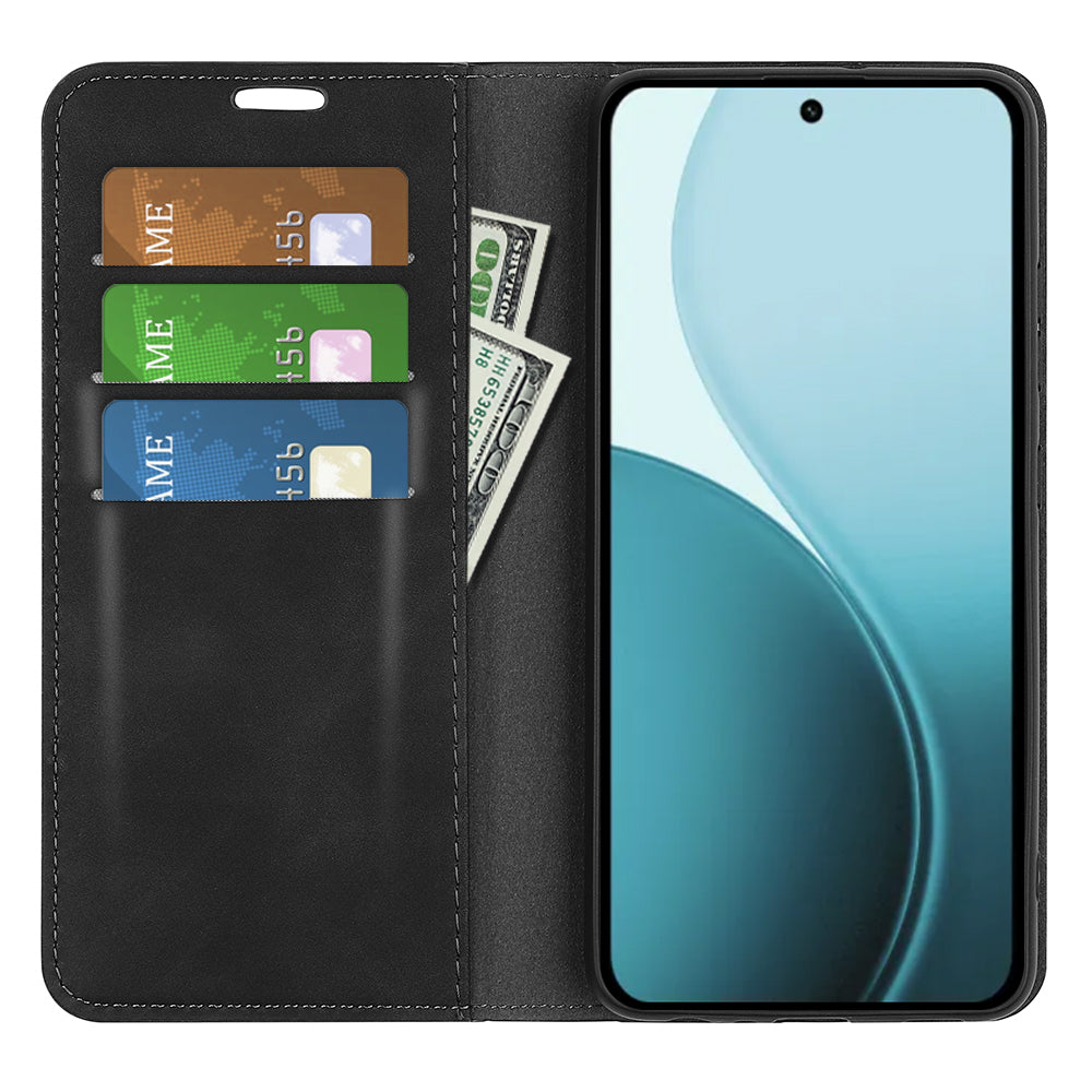 For Oppo Reno14 5G (Global) Case Skin Touch Leather Wallet Phone Cover -  Black