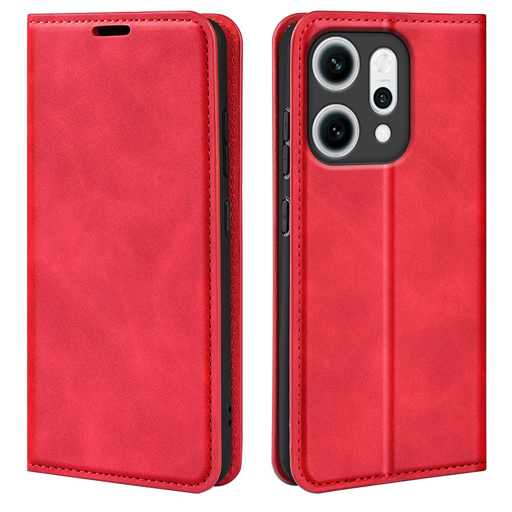 For Oppo Reno14 5G (Global) Case Skin Touch Leather Wallet Phone Cover -    Red