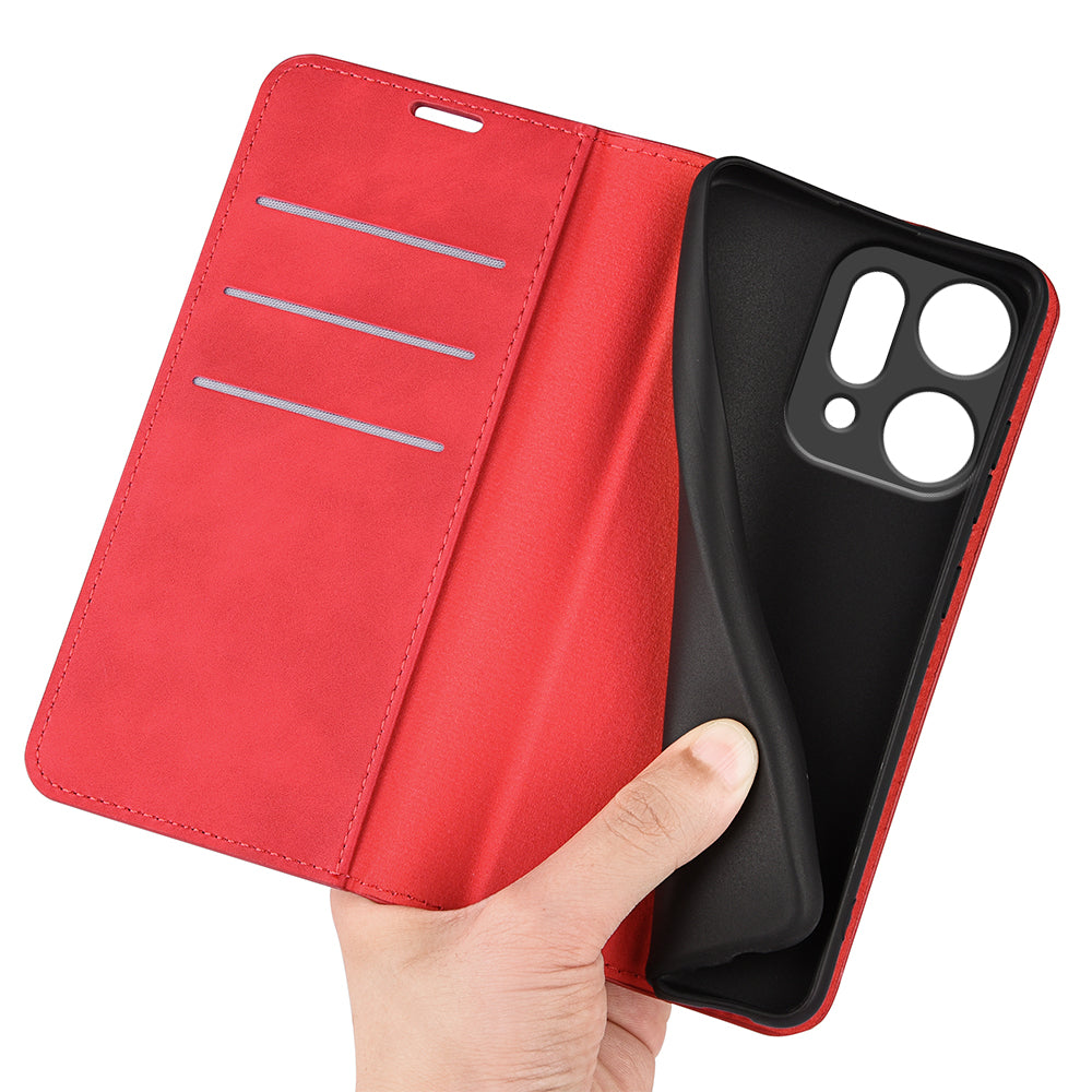 For Oppo Reno14 5G (Global) Case Skin Touch Leather Wallet Phone Cover -    Red