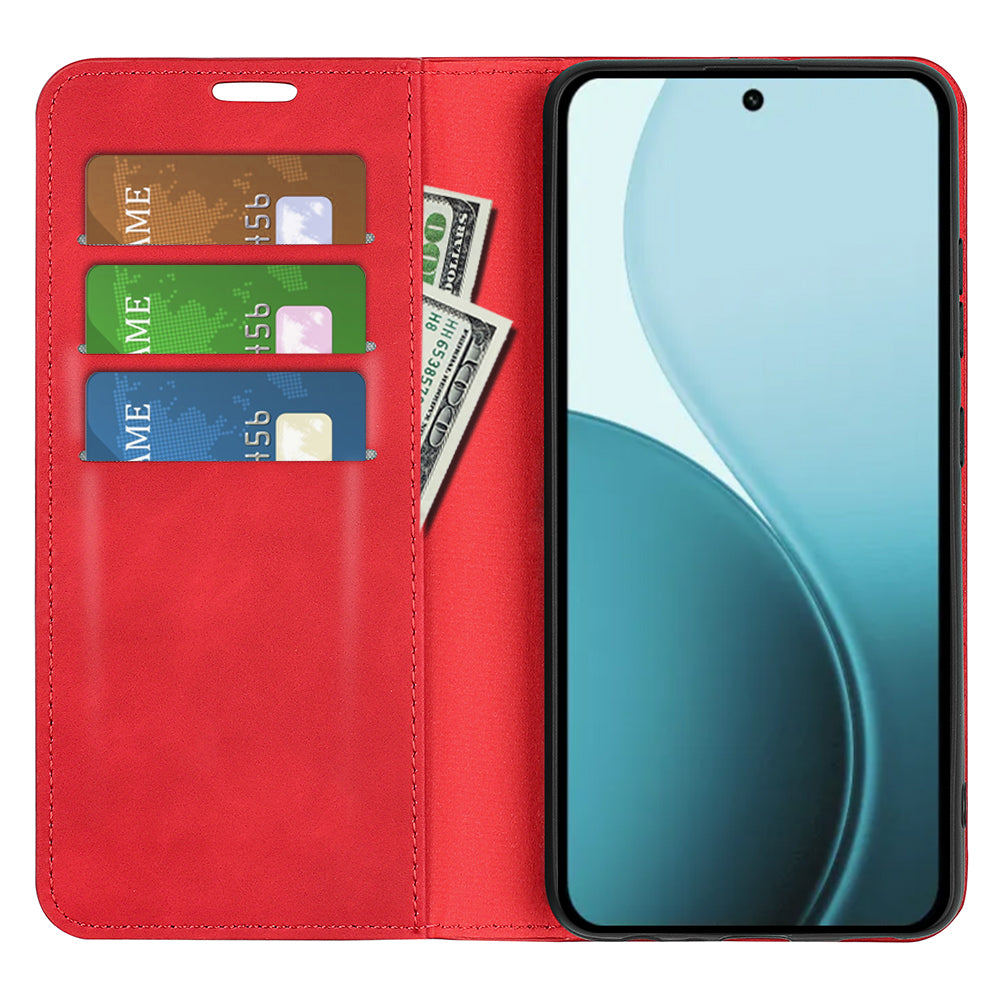 For Oppo Reno14 5G (Global) Case Skin Touch Leather Wallet Phone Cover -    Red