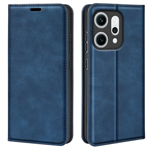 For Oppo Reno14 5G (Global) Case Skin Touch Leather Wallet Phone Cover - Blue