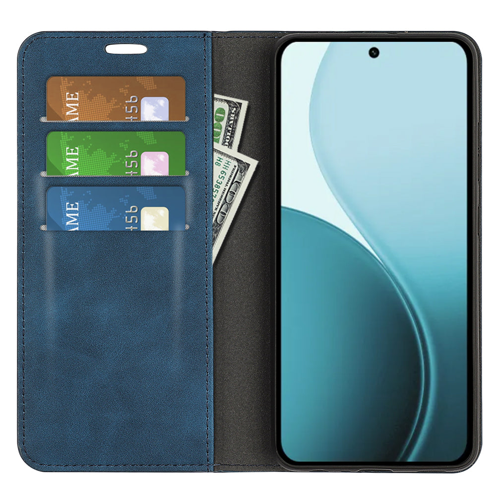 For Oppo Reno14 5G (Global) Case Skin Touch Leather Wallet Phone Cover - Blue