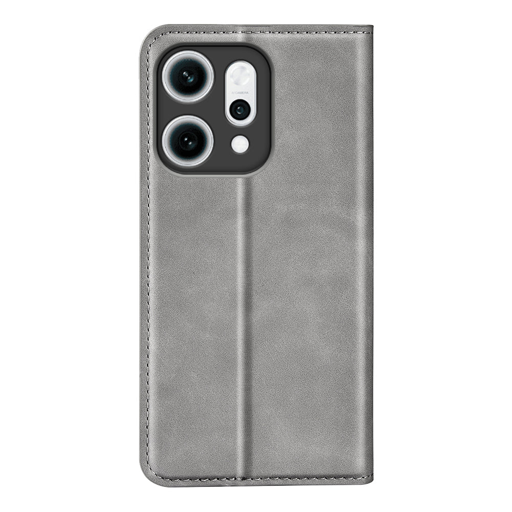 For Oppo Reno14 5G (Global) Case Skin Touch Leather Wallet Phone Cover - Grey