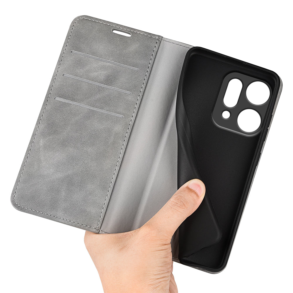 For Oppo Reno14 5G (Global) Case Skin Touch Leather Wallet Phone Cover - Grey