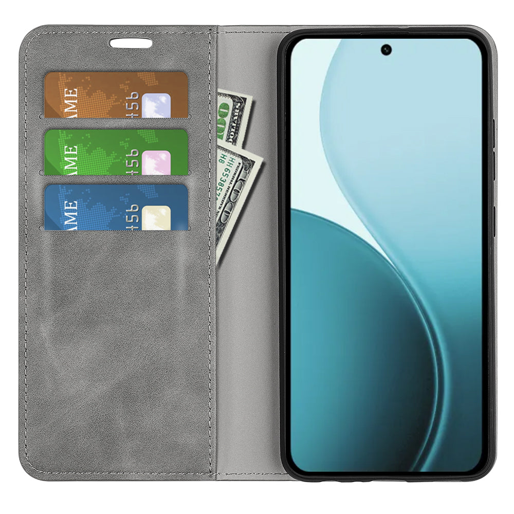 For Oppo Reno14 5G (Global) Case Skin Touch Leather Wallet Phone Cover - Grey